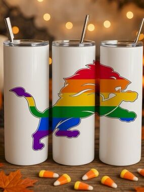 White Stainless Steel Tumbler with Detroit Lions Pride Graphic